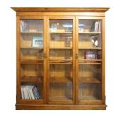 Antique pine bookcase w 3 glass doors
