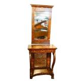 Fine French Inlaid antique entry console & mirror
