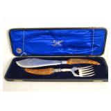 Antique Stag horn serving fish set in orig box
