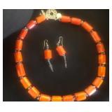 Chunky Coral beaded necklace w earrings