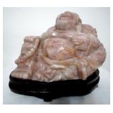Chinese Rose Quarts Carved Seated  Buddha