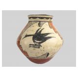 "Zia" Painted Eathenware vase with roadrunners