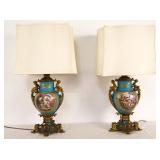 Pair 19th c. French porcelain portrait lamps