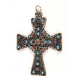 Sterling cross w turquoise, coral and amethyst