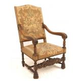 Antique Charles II Style Carved Arm Chair