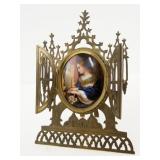 Gothic brass frame w porcelain oval insert