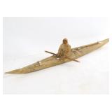 Antique Eskimo boat w man - model