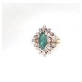 14kt Gold Marquis emerald and diamond ring