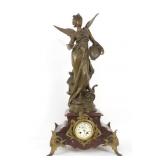 R. Louis Moreau Bronze and Marble Clock