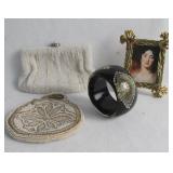 Vintage beaded purses, bangle bracelet & frame