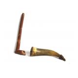 A Rare Effigy Catlin Elbow Pipe & Powder Horn