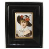 Porcelain plaque of young woman w flowers