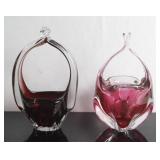 Two Vintage Art Glass Baskets
