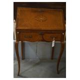 Burl and inlaid drop front writing desk