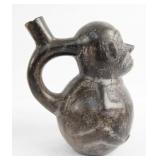 Chimu Culture blackware figural stirrup vessel