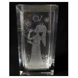 Severin Brorby Cut Crystal Vase with engraved