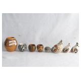 8 Native American Pueblo Miniature Bowls & Birds