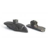 Raven & Bear Effigy Steatite Carved Pipes