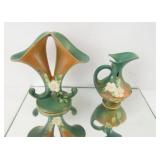 Roseville " White rose" double cornucopia and ewer