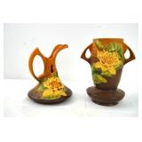 Roseville "Water Lily" pitcher and vase - brown