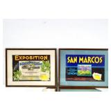 Two Framed Vintage California Lemon Labels