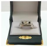 White gold mine cut diamond and onyx ring