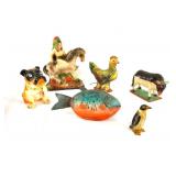 Group of collectibles - tin wind ups, carnival pc