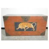 18/19th cent Chinese trunk - handpainted w Tiger