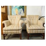 Pair silk brocade upholstered chairs