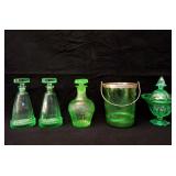 Group of antique green depression glass