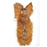 Pende Kiwoyo Wood Carved Mask with Raffia