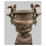 Large Bronze Lion and Cherub Garden Planter