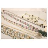 Pearl Jade necklaces, beaded jade w gold