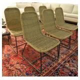 Six Art Modern Wrought Iron & Wicker woven chairs