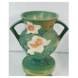 Roseville "Magnolia" green vase w handles