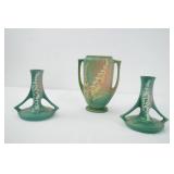 Roseville "Foxglove" vase and pair candle holders
