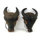 2 African masks w bull horns
