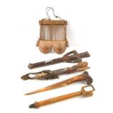 African lot - harp tool, mirror w faces etc...