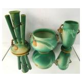 Roseville "Pine Cone" triple vase, bowl, vase