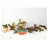 Group of collectibles - tin wind ups, cannon, etc.