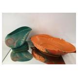 Roseville "Foxglove" cornucopia vase & center bowl
