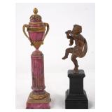 Antique Bronze Bacchus and Rouge Marble Column