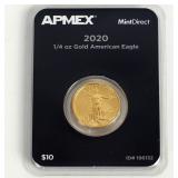 BU 2020 1/4 Oz Gold American Eagle $10 Gold Coin