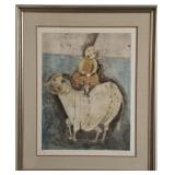 Girl on water buffalo Serigraph by G.R. Boulanger