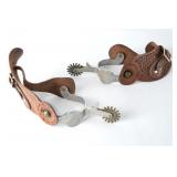 Western Parade Spurs with tooled leather straps