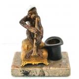 Antique Bronze monkey with trumpet & top hat