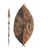 Antique Maasai Buffalo Hide Shield and Dayak Spear