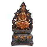 Antique Chinese Copper Buddha on Wooden Shrine