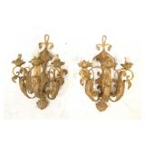 Pair Spanish wrought iron three light sconces