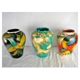 Three Vintage Mexican Tonala Pottery Garden Vases